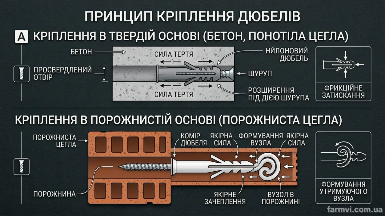 Принцип розтискання дюбеля