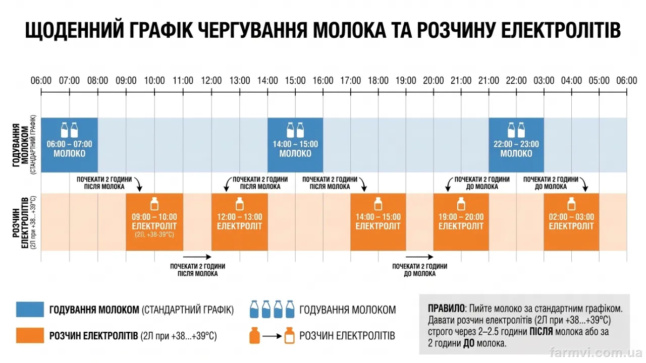 Добовий графік чергування молока та електролітного розчину (графічна схема)