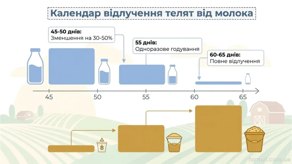 Календар поетапного зменшення випойки та відлучення теляти від молока
