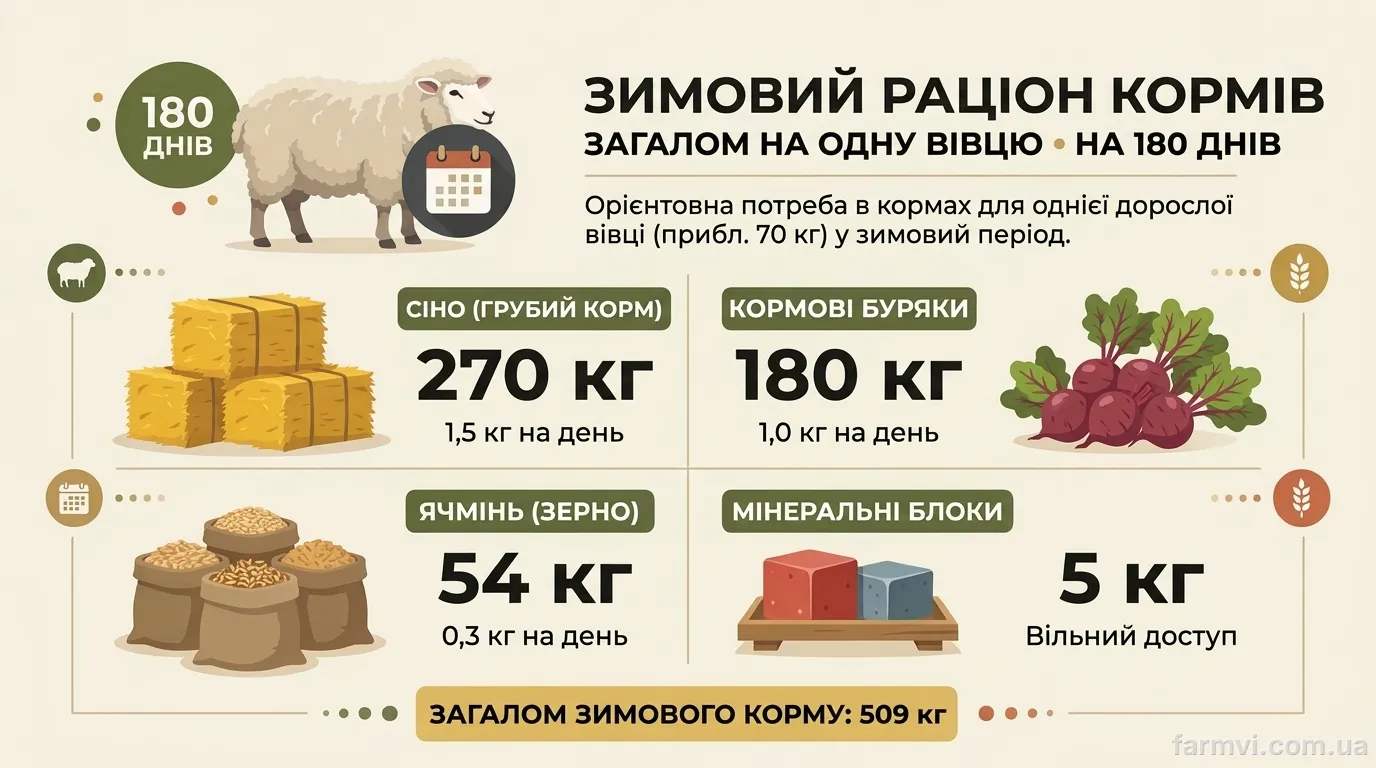 інфографіка скільки сіна і зерна потрібно вівці на зиму