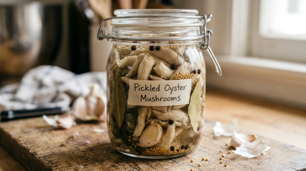 Мариновані гливи в банці зі спеціями
