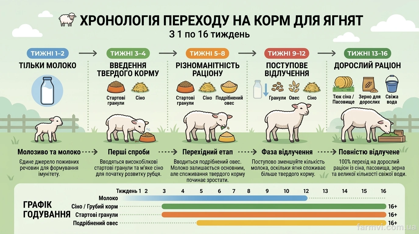 схема годівлі ягнят по тижнях від народження до відлучення