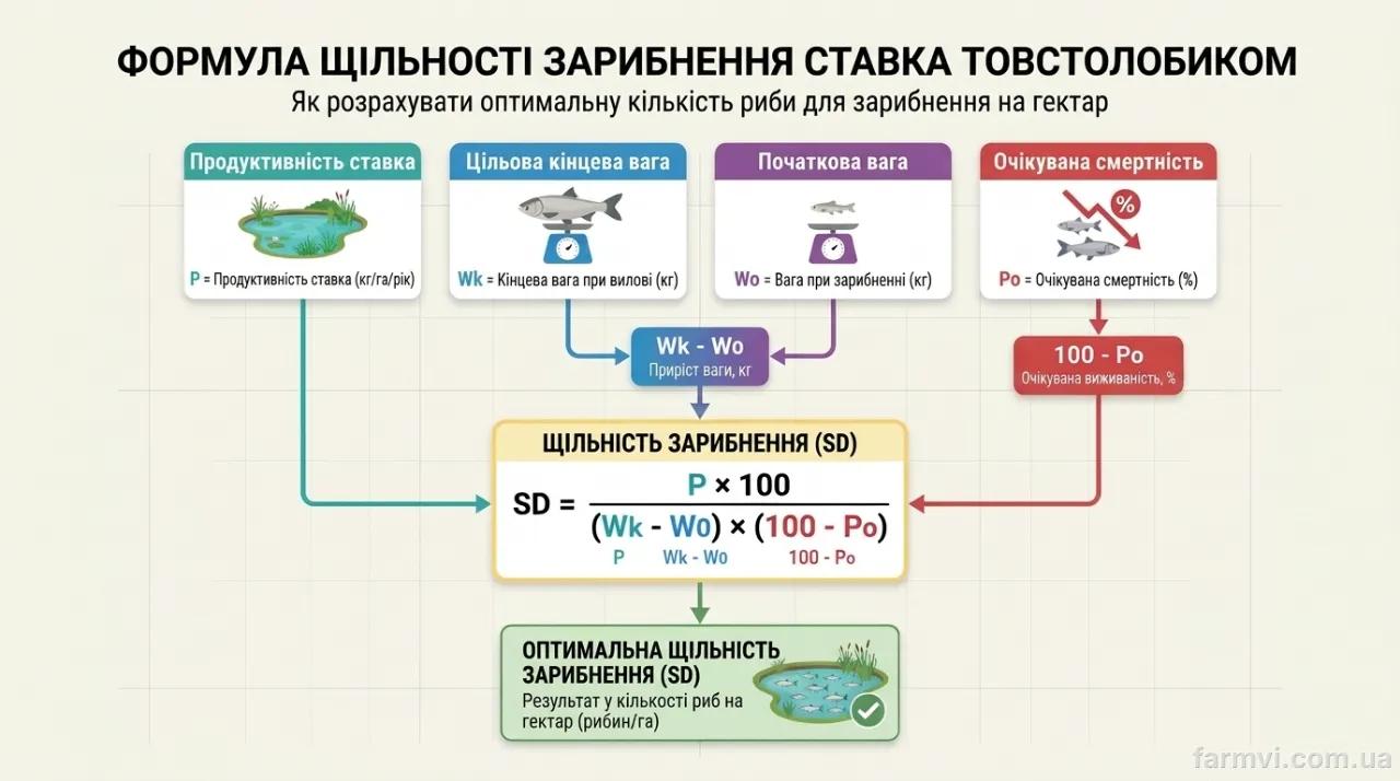 схема розрахунку щільності зариблення ставка малька товстолоба