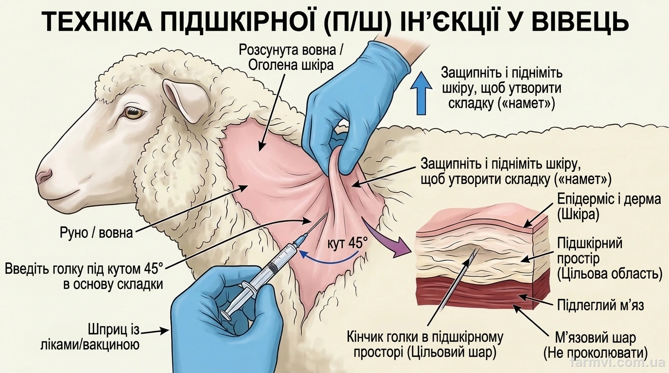 вакцинація вівці підшкірно в область шиї