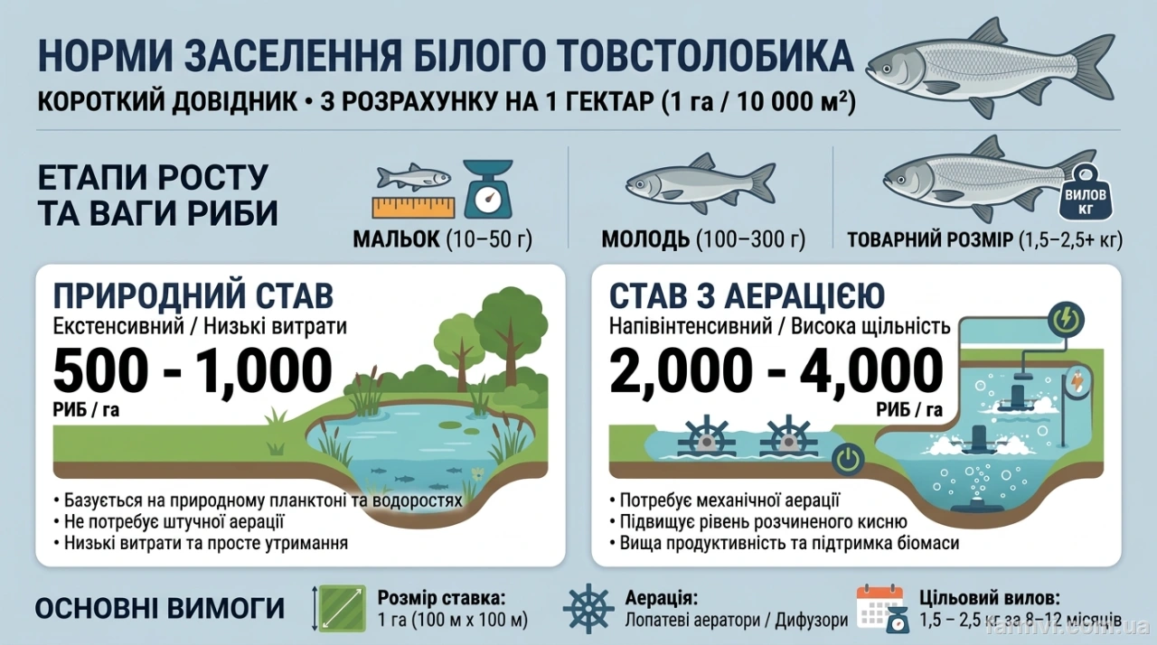 таблиця норм зариблення товстолобом на 1 га